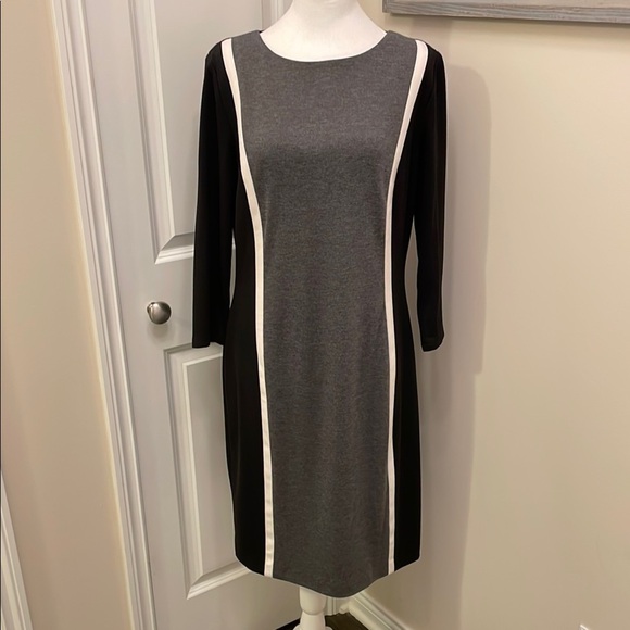 Chaps Gray and Black Dress 3/4 Sleeve Crew Neck EUC 12 - Picture 1 of 13